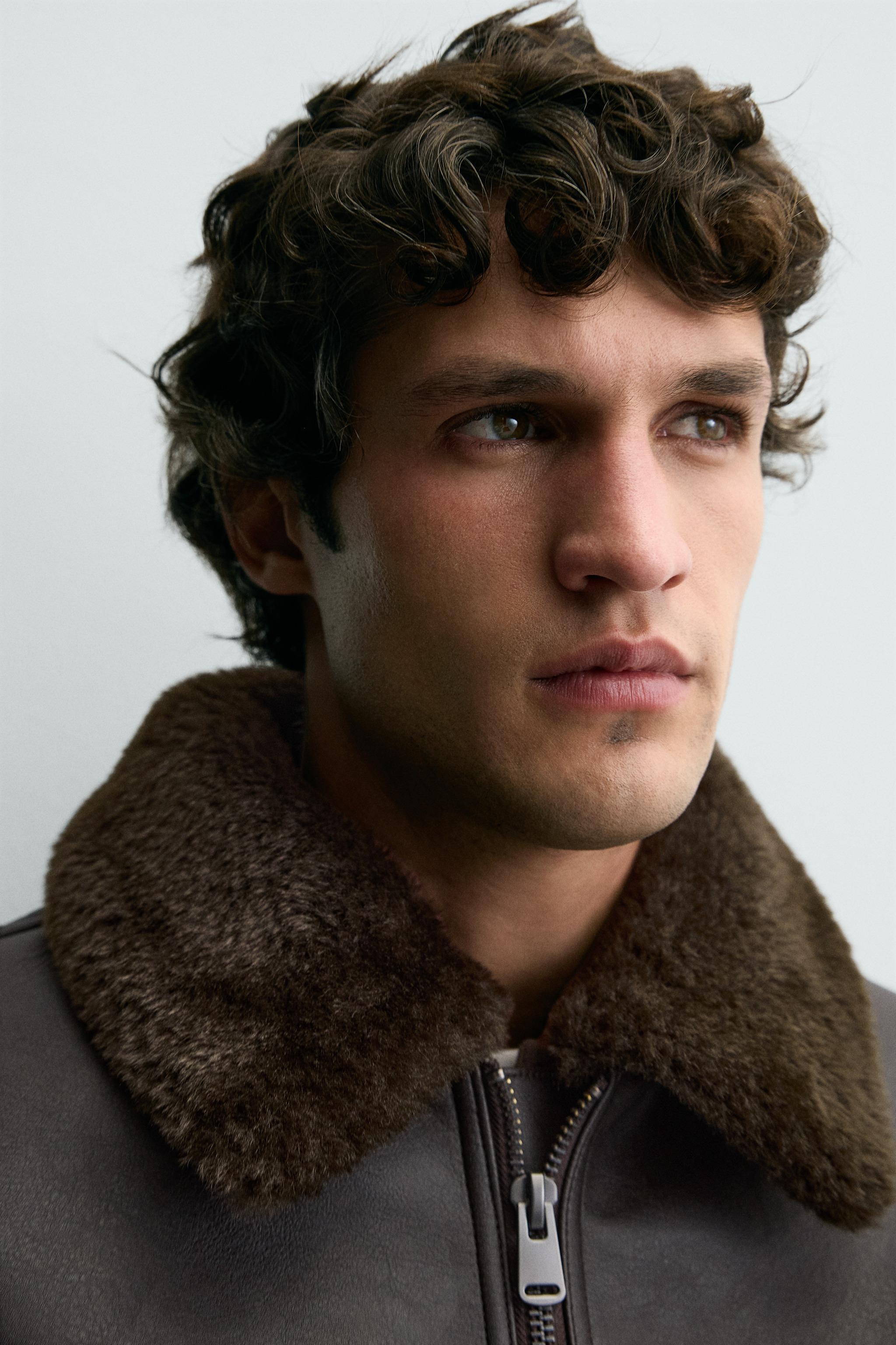 COMBINATION COLLAR FAUX LEATHER JACKET